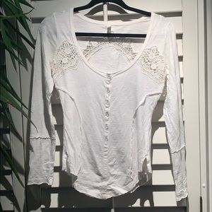 Free people long sleeve and lace detail top